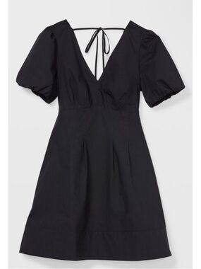 Black Puff-Sleeve V-Neck Dress